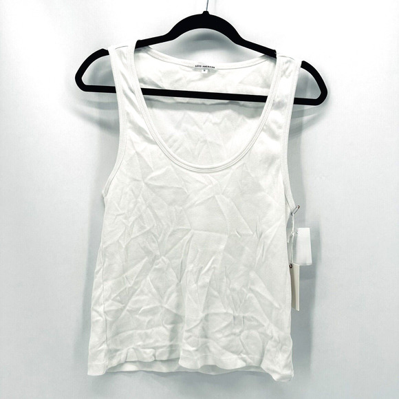 NWT Good American Tank Top Womens 2XL‎ White Rib Knit Preppy City Street Classic - Picture 1 of 6